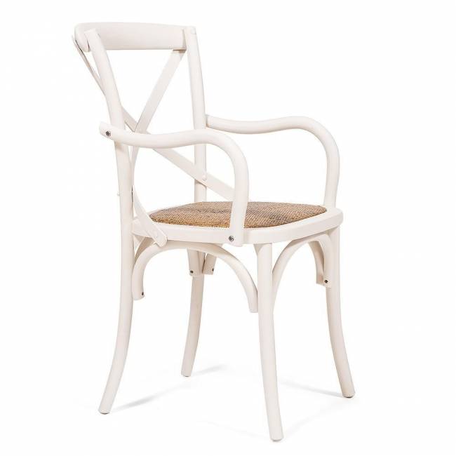 Стул с подлокотниками CROSS (mod.CB2008) дерево вяз, 91х55х52см, Белый (butter white) белый дерево вяз