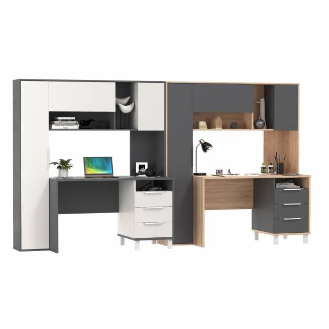 Компьютерные столы для домашнего офиса с тумбочками Комфорт 12.95N цвет дуб сонома/тёмно-серый/тёмно-серый/белый премиум