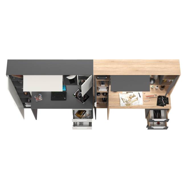 Компьютерные столы для домашнего офиса с тумбочками Комфорт 12.95N цвет дуб сонома/тёмно-серый/тёмно-серый/белый премиум