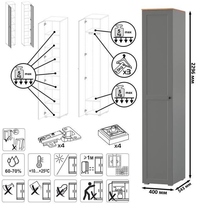 Набор шкафов Остин № 2 цвет серый графит/дуб крафт золотой
