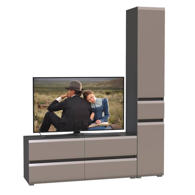 ТВ-тумба и шкаф-пенал с ящиком Сидней цвет антрацит/МДФ веллюто капучино