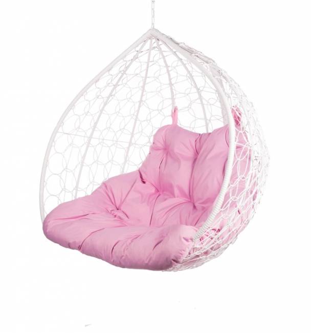 Двойное подвесное кресло "Gemini promo White" без стойки, розовая подушка