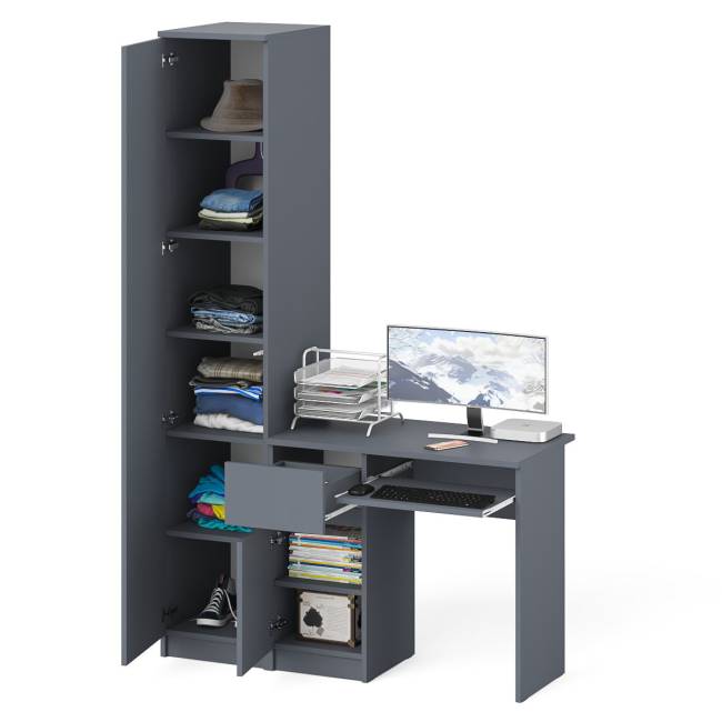 Стол компьютерный МС-1 левый с пеналом Мори 400 цвет графит