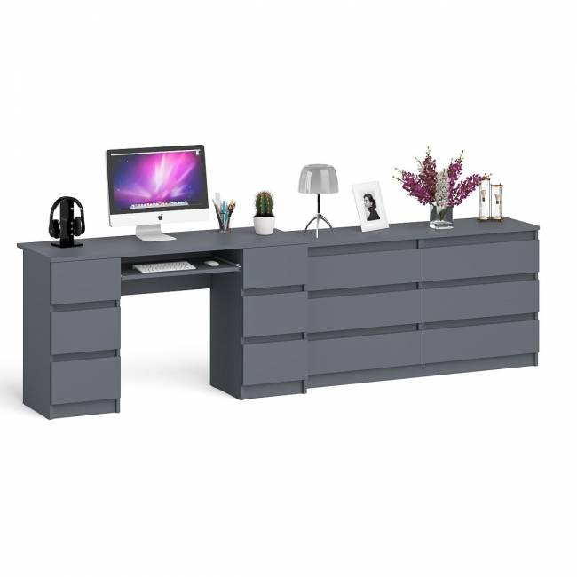 Стол компьютерный МС-2 на шесть выдвижных ящиков и комод МК1380 Мори цвет графит