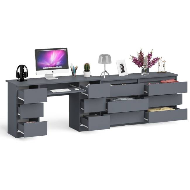Стол компьютерный МС-2 на шесть выдвижных ящиков и комод МК1380 Мори цвет графит
