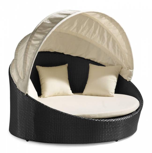 Лаунж-диван плетеный Shell-sunshade антрацит Ø1800х860 мм