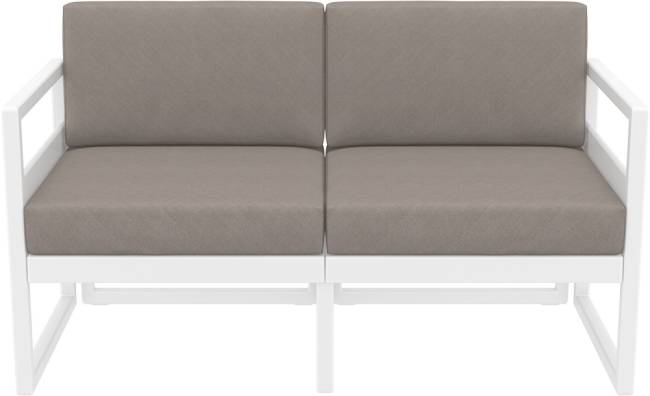 Диван пластиковый двухместный с подушками Mykonos белый, светло-коричневый 1380х720х750 мм