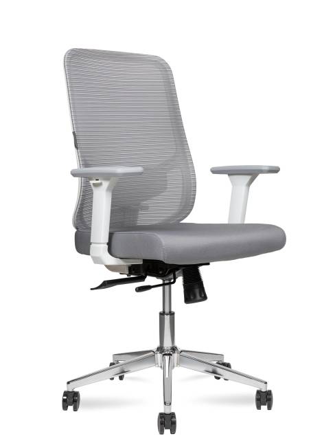 Кресло офисное / Бэст LB вайт / Best LB white / белый пластик / серая сетка / серая ткань /база хром