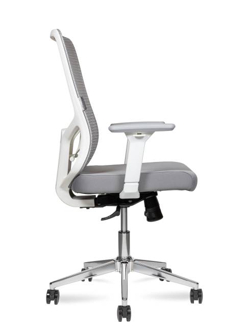 Кресло офисное / Бэст LB вайт / Best LB white / белый пластик / серая сетка / серая ткань /база хром