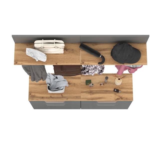 Две тумбы для обуви с ящиком и вешалкой с полкой Октава цвет серый графит/дуб крафт золотой