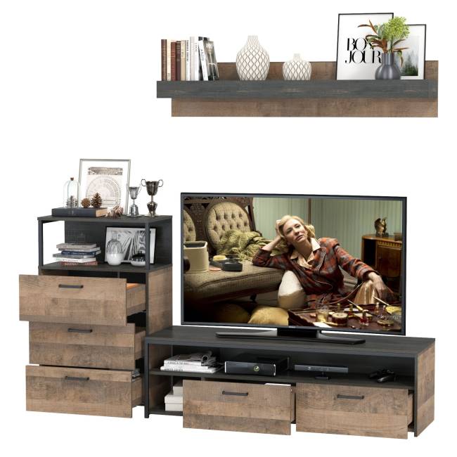 Комод с ящиками Трувор с тумбой под аппаратуру и полкой цвет дуб гранж песочный/интра