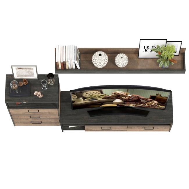 Комод с ящиками Трувор с тумбой под аппаратуру и полкой цвет дуб гранж песочный/интра