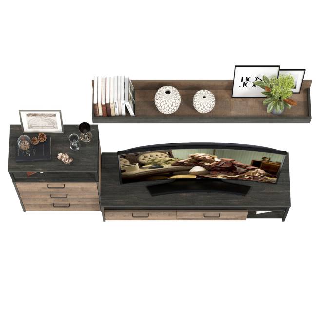 Комод с ящиками Трувор с тумбой под аппаратуру и полкой цвет дуб гранж песочный/интра