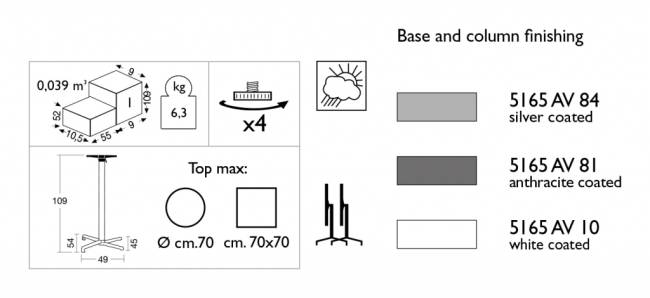 Подстолье металлическое барное складное Domino серебристый 490х540х1090 мм