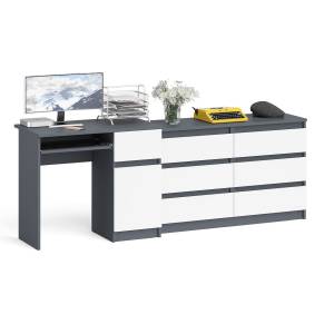 Компьютерный стол МС-1 с дверкой и ящиком справа и комодом на 1200 6 ящиков Мори цвет графит/белый