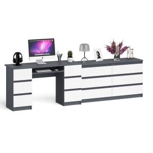 Стол компьютерный МС-2 на шесть выдвижных ящиков и комод МК1380 Мори цвет графит/белый