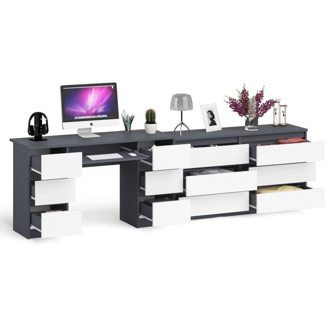Стол компьютерный МС-2 на шесть выдвижных ящиков и комод МК1380 Мори цвет графит/белый