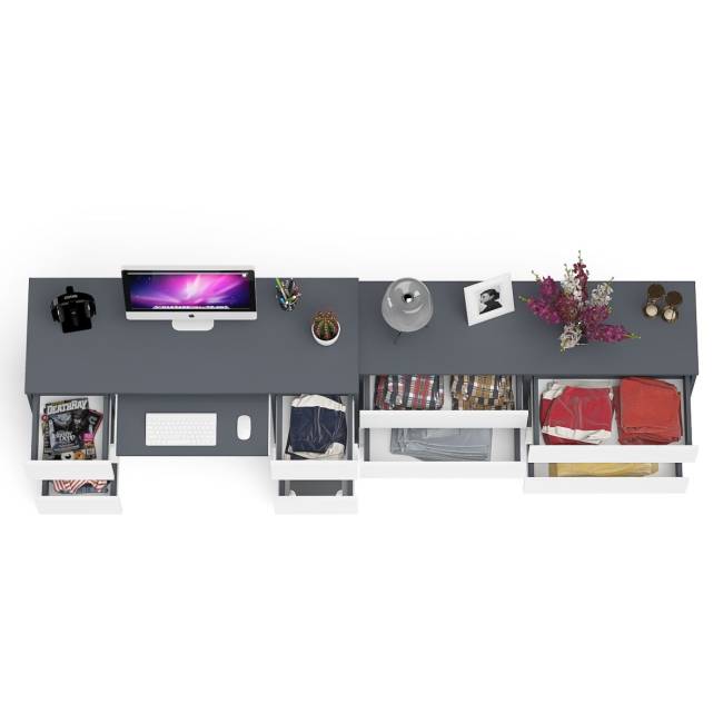 Стол компьютерный МС-2 на шесть выдвижных ящиков и комод МК1380 Мори цвет графит/белый