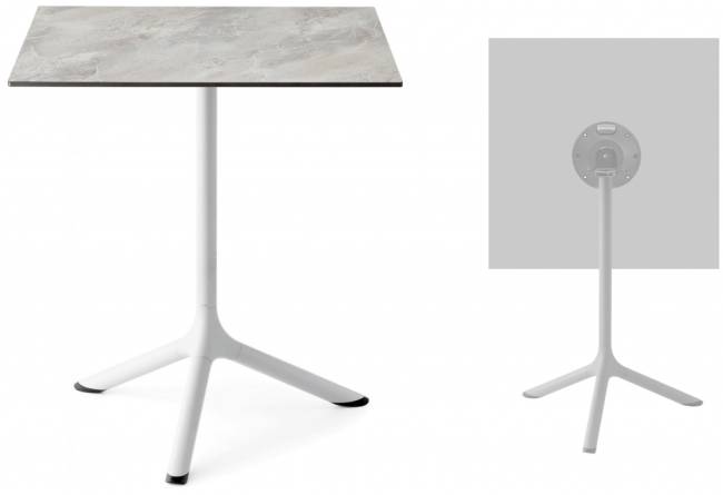 Стол ламинированный обеденный складной Tripe Folding белый, каменный 600х600х740 мм