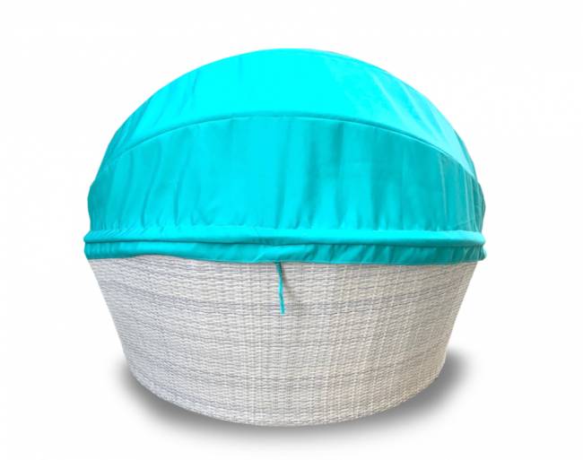 Лаунж-диван плетеный Shell-sunshade белый, бирюза Ø1800х860 мм