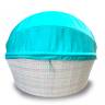 Лаунж-диван плетеный Shell-sunshade белый, бирюза Ø1800х860 мм