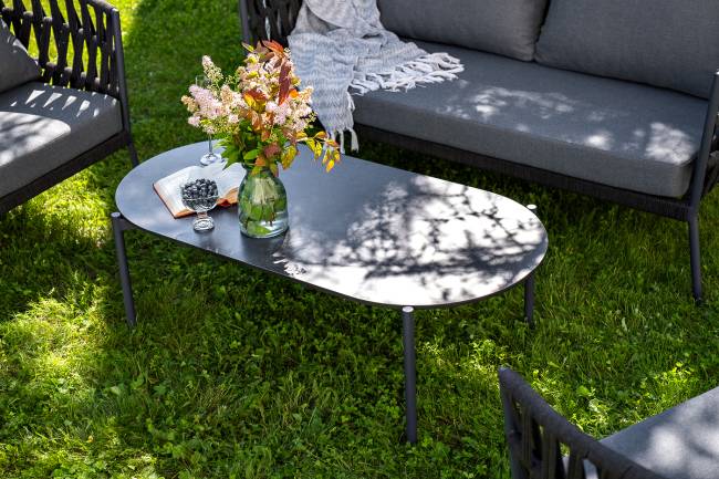 "Диего" лаунж-зона 4-местная плетеная из роупа (веревки), каркас алюминиевый темно-серый, роуп темно-серый