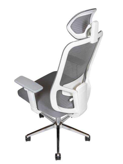 Кресло офисное / Бэст вайт / Best white / белый пластик / серая сетка / серая ткань /база хром