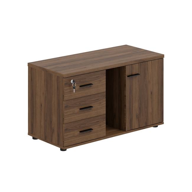 WN.203.DM.L / Тумба опорная (мобильная) с 3-мя ящиками + замок, распашным фасадом и нишей, левая 1004х462х581 / дуб модена