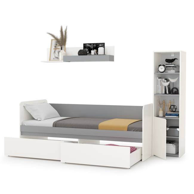 Мебель для детской комнаты с кроватью с ящиками Торонто № 23 цвет белый шагрень/стальной серый