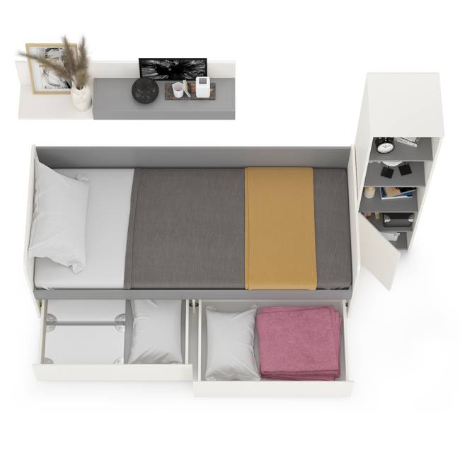 Мебель для детской комнаты с кроватью с ящиками Торонто № 23 цвет белый шагрень/стальной серый