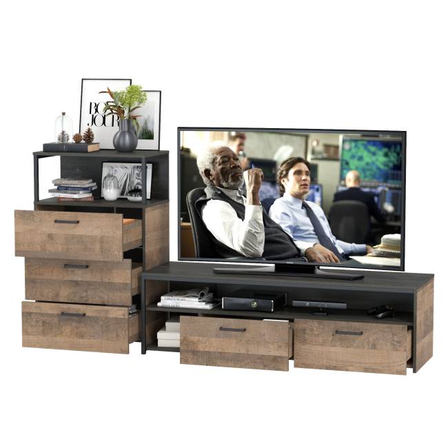 ТВ-тумба и комод с ящиками Трувор цвет дуб гранж песочный/интра