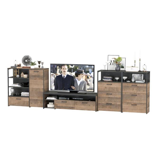 Набор мебели для гостиной в стиле лофт Трувор № 106 есть подсветка цвет дуб гранж песочный/интра