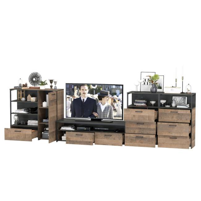 Набор мебели для гостиной в стиле лофт Трувор № 106 есть подсветка цвет дуб гранж песочный/интра