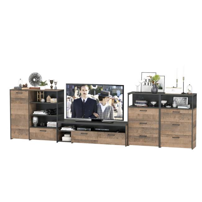 Набор мебели для гостиной в стиле лофт Трувор № 106 есть подсветка цвет дуб гранж песочный/интра