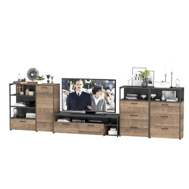 Набор мебели для гостиной в стиле лофт Трувор № 106 есть подсветка цвет дуб гранж песочный/интра