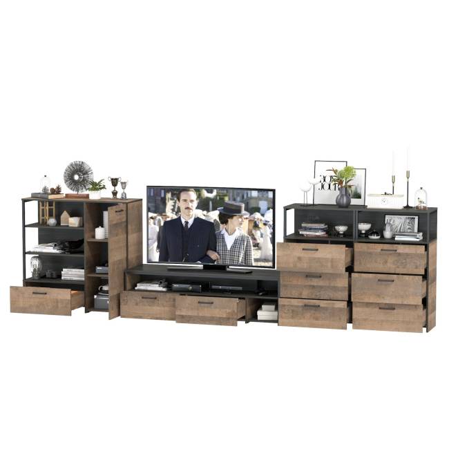 Набор мебели для гостиной в стиле лофт Трувор № 106 есть подсветка цвет дуб гранж песочный/интра