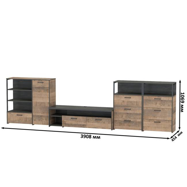 Набор мебели для гостиной в стиле лофт Трувор № 106 есть подсветка цвет дуб гранж песочный/интра