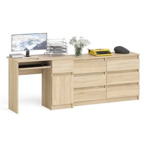 Компьютерный стол МС-1 с дверкой и ящиком справа и комодом на 1200 6 ящиков Мори цвет дуб сонома