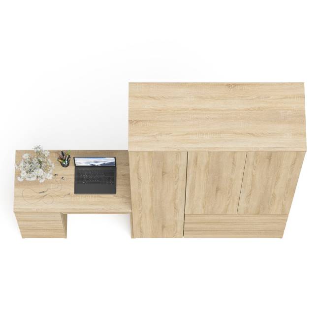 Компьютерный стол МС-6 левый и шкаф-комод с дверкой и тремя ящиками МШ-1200-1 Мори цвет дуб сонома