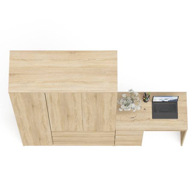Компьютерный стол МС-6 левый и шкаф-комод с дверкой и тремя ящиками МШ-1200-1 Мори цвет дуб сонома