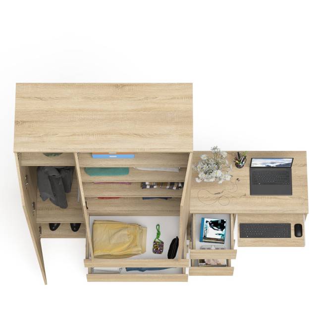 Компьютерный стол МС-6 левый и шкаф-комод с дверкой и тремя ящиками МШ-1200-1 Мори цвет дуб сонома