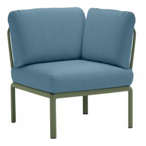 Модуль угловой пластиковый с подушками Komodo Elemento Angolo агава, синий 720х780х880 мм