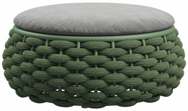 Пуф-столик плетеный с подушкой Pouf зеленый, светло-серый Ø810х305 мм
