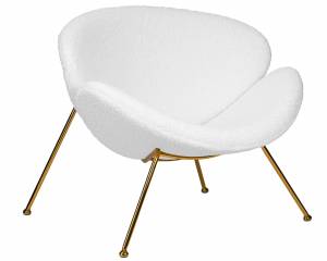 Кресло дизайнерское DOBRIN EMILY, белый (букле) ткань, золотое основание