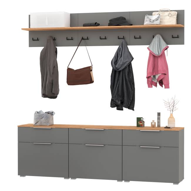 Набор из трёх обувниц и вешалок для оджеды с полкой Октава цвет серый графит/дуб крафт золотой