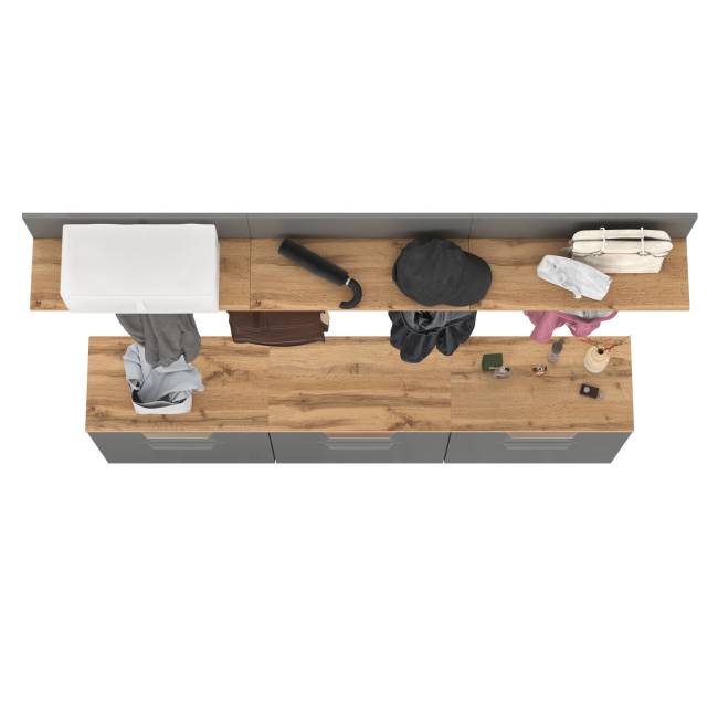 Набор из трёх обувниц и вешалок для оджеды с полкой Октава цвет серый графит/дуб крафт золотой