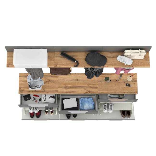 Набор из трёх обувниц и вешалок для оджеды с полкой Октава цвет серый графит/дуб крафт золотой