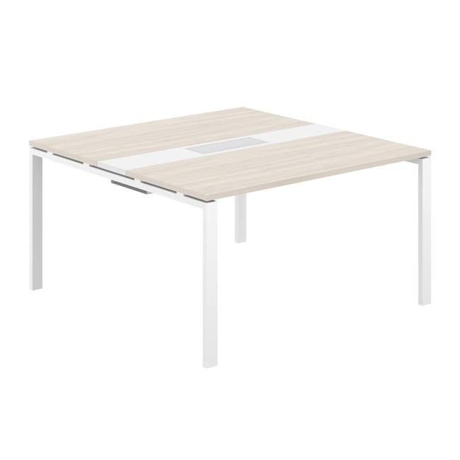 SG.282.OL.63.WH.WH / Стол переговорный комбинированный 1400х1438х750 МК60х30 / профиль: 60х30 белый; столешница: дуб светлый, вставка белая