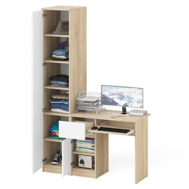 Стол компьютерный МС-1 левый с пеналом Мори 400 цвет дуб сонома/белый