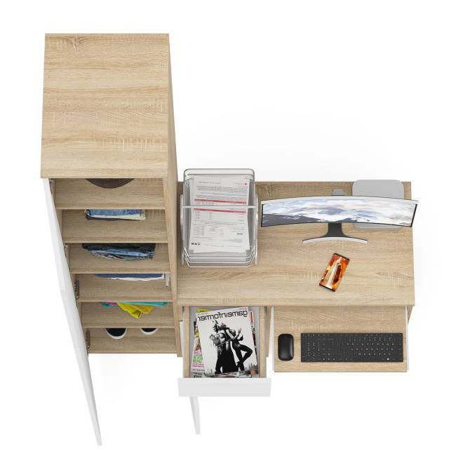 Стол компьютерный МС-1 левый с пеналом Мори 400 цвет дуб сонома/белый